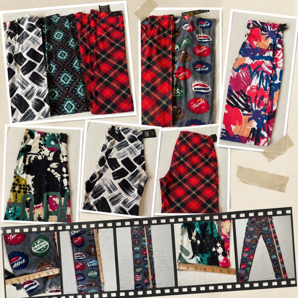 Mix Leggings Lot of 6 Plaid, Southwestern, Soda Cap, Abstract, Prints One Size
